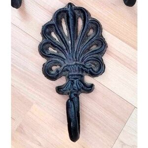 Vintage Heavy Black Cast Iron Ornate Wall Hook 6.75" x 3.5" x 2.5"